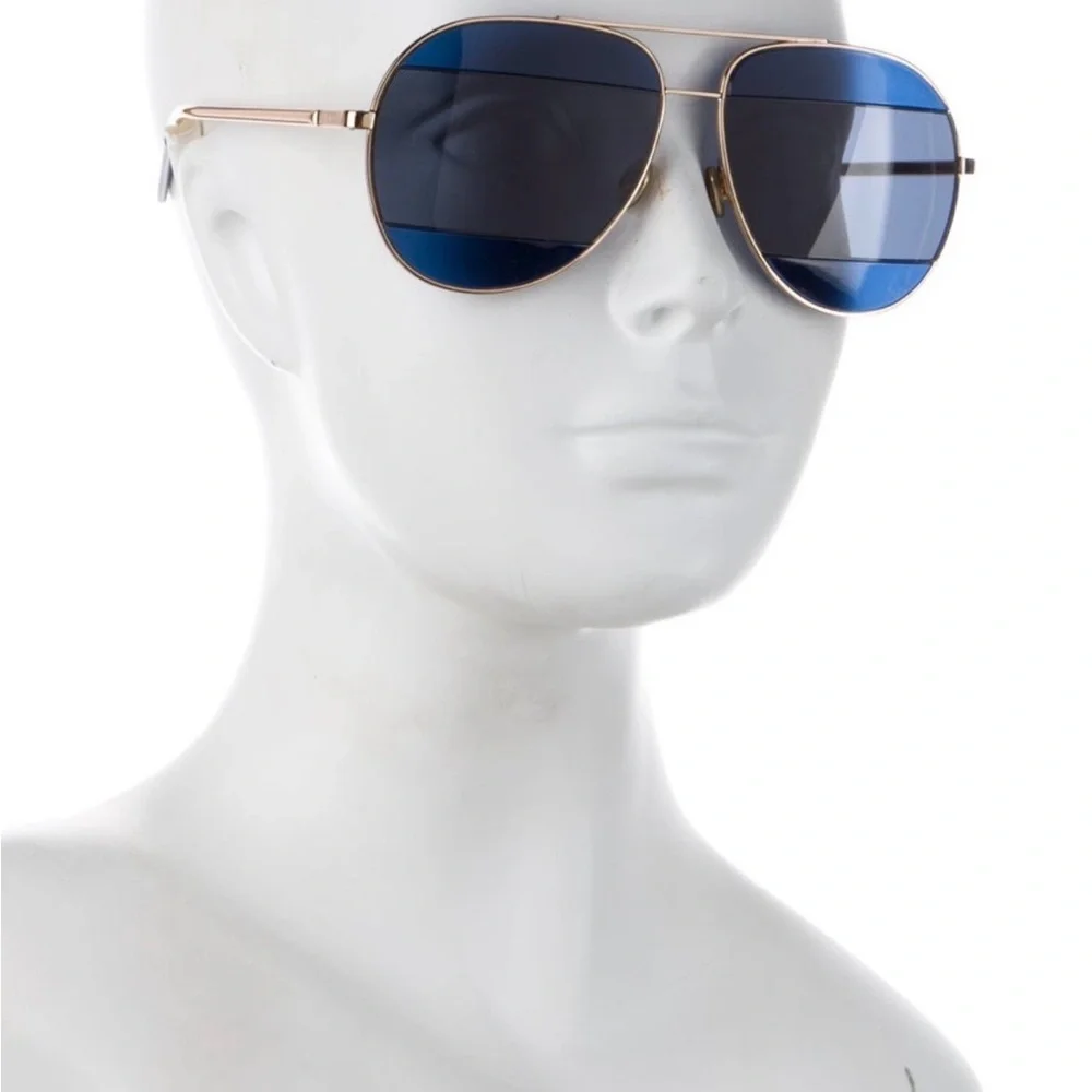 Dior Gold Metal Aviator Sunglasses with Blue Lenses - Picture 2 of 7
